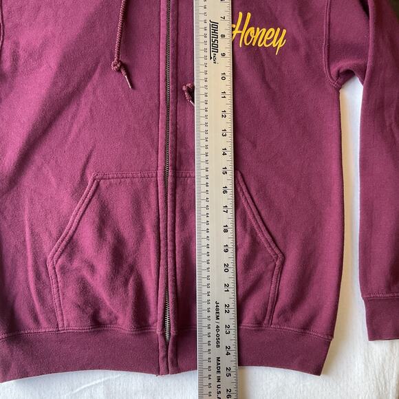 Honey Brand Co Men Hoodie Jacket S Burgundy Fleece Bear Pot Zipper Graphic Print - Picture 6 of 7